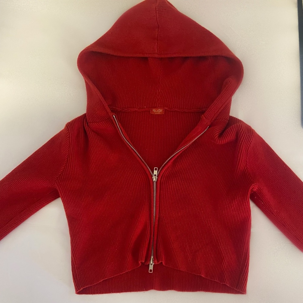 red zip up cropped jacket barely worn